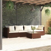 vidaXL 5-delige Loungeset met kussens poly rattan bruin