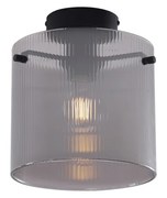 Art Deco plafondlamp zwart met smoke glas - Laura