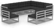 vidaXL 9-delige Loungeset met kussens massief grenenhout grijs