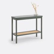 Consoletafel met dubbel blad, massief grenen en riet, lengte 102 cm, GABIN