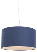 Stoffen Eettafel / Eetkamer Moderne hanglamp zwart met antiek blauwe kap 50 cm - Combi 1 Modern E27 rond Binnenverlichting Lamp