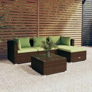 vidaXL 5-delige Loungeset met kussens poly rattan bruin