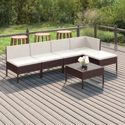 vidaXL 6-delige Loungeset met kussens poly rattan bruin