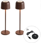 Buitenlamp met dimmer LED Set van 2 tafellamp met dimmeren mushroom roestbruin incl. laadstation - Raika Modern IP65 Buitenverlichting Lamp