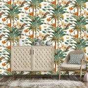 DUTCH WALLCOVERINGS Behang Tropical Palm groen en oranje