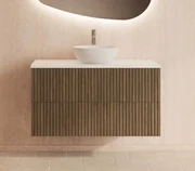 Gliss Design Hybris badkamermeubel met ribbelfront en mat wit toppaneel 100cm ash grey