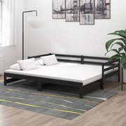 vidaXL Slaapbank uitschuifbaar massief grenenhout zwart 2x(90x200) cm