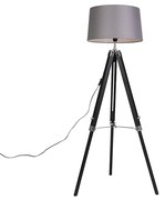 Vloerlamp Tripod zwart met kap 45cm linnen antraciet Industriele / Industrie / Industrial, Retro E27 Binnenverlichting Lamp