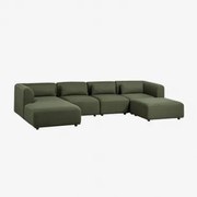 Linker Modulaire Chaise Longue Bank Van 4 Delen Met Poef Fogler Chenille Groen – Salie - Sklum