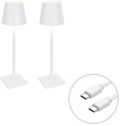 Set van 2 buiten tafellamp wit incl. LED en dimmer oplaadbaar - Janet