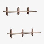 Set Van 2 Houten Wandplanken Veleta ↔︎ 130 Cm & Donker Acaciabruin - Sklum