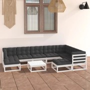 vidaXL 10-delige Loungeset met kussens massief grenenhout wit