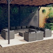 vidaXL 14-delige Loungeset met kussens poly rattan grijs