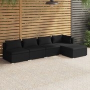 vidaXL 5-delige Loungeset met kussens poly rattan zwart