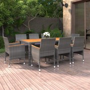 vidaXL 9-delige Tuinset poly rattan grijs