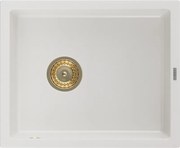 Mexen Pedro granieten spoelbak 1-kamerig 560 x 460 mm, wit, gouden sifon - 6508561000-20-G