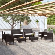 vidaXL 8-delige Loungeset met kussens poly rattan zwart