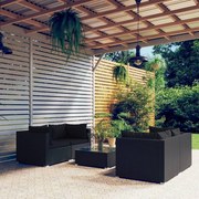 vidaXL 5-delige Loungeset met kussens poly rattan zwart