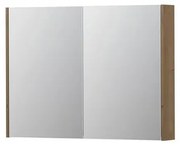 INK SPK2 Spiegelkast - 100x14x74cm - 2 deuren - dubbelzijdige Spiegel - schakelaar en stopcontact - MDF Fineer Ash grey 1105322