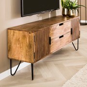 Tv-meubel Mangohout Met Ribbel Deuren - 135x35x55cm.