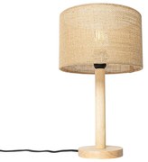 Landelijke tafellamp hout met linnen kap naturel 25 cm - Mels Landelijk E27 Binnenverlichting Lamp