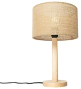 Landelijke tafellamp hout met linnen kap naturel 25 cm - Mels Landelijk E27 Binnenverlichting Lamp