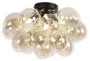 Design plafondlamp zwart met amber glas 4-lichts - Uvas