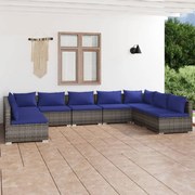 vidaXL 9-delige Loungeset met kussens poly rattan grijs