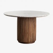 Ronde Eettafel In Natuursteen En Mangohout Giselda Marmer & Ø120 Cm - Sklum