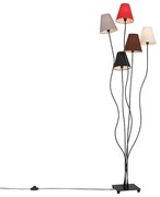 Design vloerlamp zwart met stoffen kappen 5-lichts - Melis