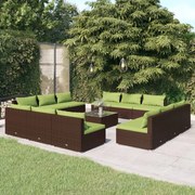 vidaXL 13-delige Loungeset met kussens poly rattan bruin