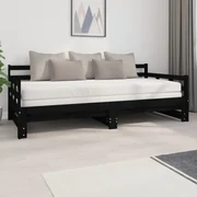 vidaXL Slaapbank uitschuifbaar massief grenenhout zwart 2x(90x200) cm
