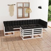 vidaXL 9-delige Loungeset met kussens massief grenenhout wit