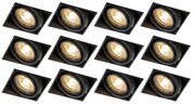 Set van 12 inbouwspots zwart GU10 kantelbaar trimless - Oneon
