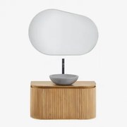 Analis Zwevend Badkamermeubelset Van Mangohout Mangohout & Rond Grijs Cement Ø40 Cm Tarsis & Ovaal Led En Anticondens 100x80 Cm Riben & - Sklum