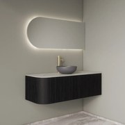 Gliss Design Alluro badmeubel ribbelfront met ronding links 120cm black en wit marmer toppaneel