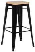 Lix 75cm Hoge Kruk In Staal En Hout Zwart & Natuurlijk Hout - Sklum