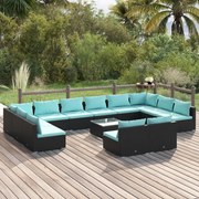 vidaXL 13-delige Loungeset met kussens poly rattan zwart