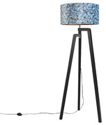 Vloerlamp tripod zwart met kap vlinder dessin 50 cm - Puros Klassiek / Antiek E27 cilinder / rond Binnenverlichting Lamp