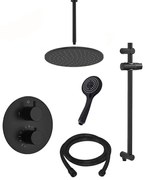 Saniclear Nero inbouwregendouche 20cm rond met plafondarm, 3 standen handdouche en glijstang zwart mat