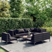 vidaXL 9-delige Loungeset met kussens poly rattan donkergrijs