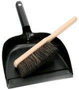 Stoffer en blik, set, metaal, beukenhout en plantaardige vezels