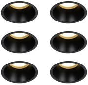 Set van 6 inbouwspots zwart GU10 70mm IP44 - Dept