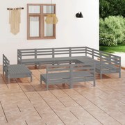 vidaXL 11-delige Loungeset massief grenenhout grijs