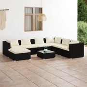 vidaXL 8-delige Loungeset met kussens poly rattan zwart