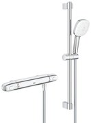 GROHE Grohtherm 1000 Doucheset - thermostatische douchekraan - HOH=15cm - met glijstangset - 60cm - vierkante handdouche - 2 straalsoorten - gladde doucheslang - chroom 34819005