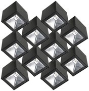 Set 10 stuks LED Solar Cube wandlamp zwart vierkant