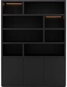 Goossens Buffetkast Barcelona, 3 deuren 8 open vakken, zwart eiken, 158 x 212 x 45 cm, stijlvol landelijk