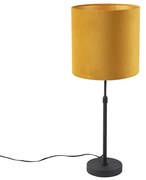 Stoffen Tafellamp zwart met velours kap geel met goud 25 cm - Parte Landelijk / Rustiek E27 cilinder / rond rond Binnenverlichting Lamp