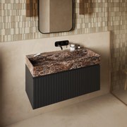 Fontana Dark Emperador badmeubel 100cm mat zwart met ribbelfront zonder kraangat